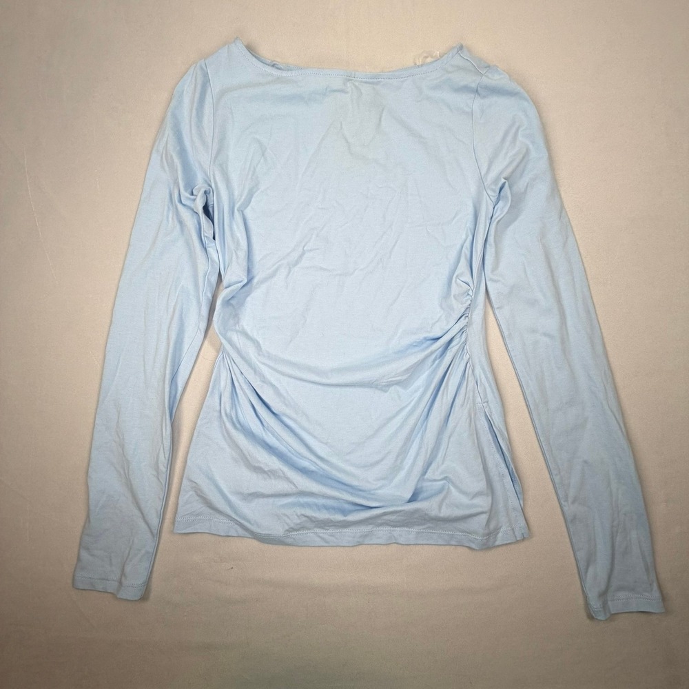 Wild Fable Womens Top Light Blue Ruched Side Long Sleeve‎ Boat Neck XS